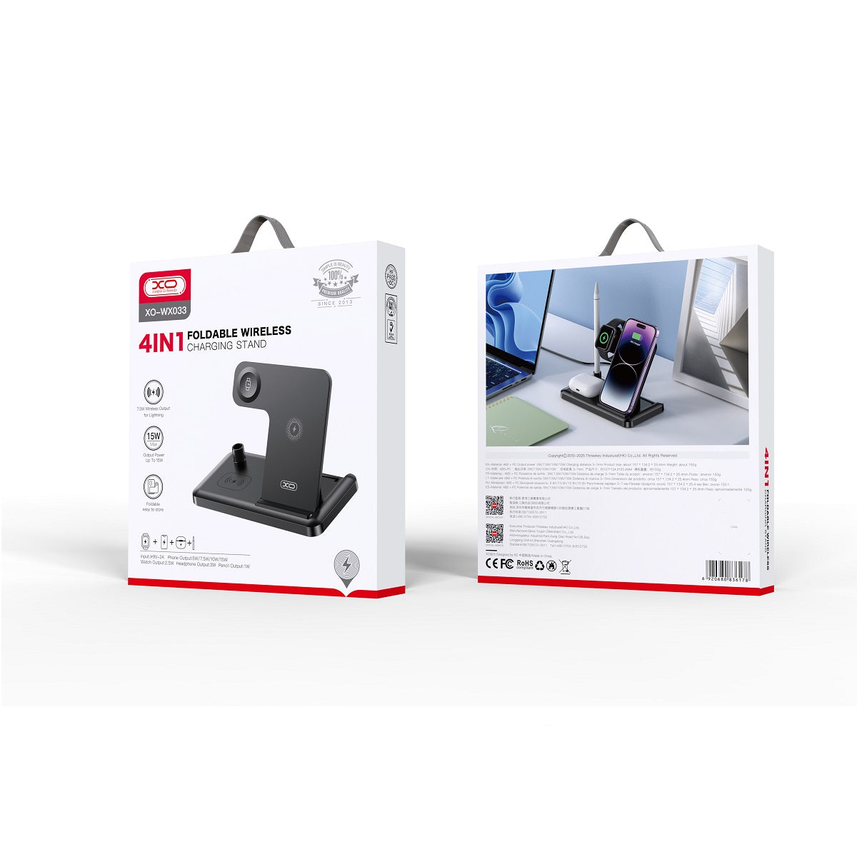 FOLDABLE WIRELESS CHARGER XO wireless WX033 4in1 15W black